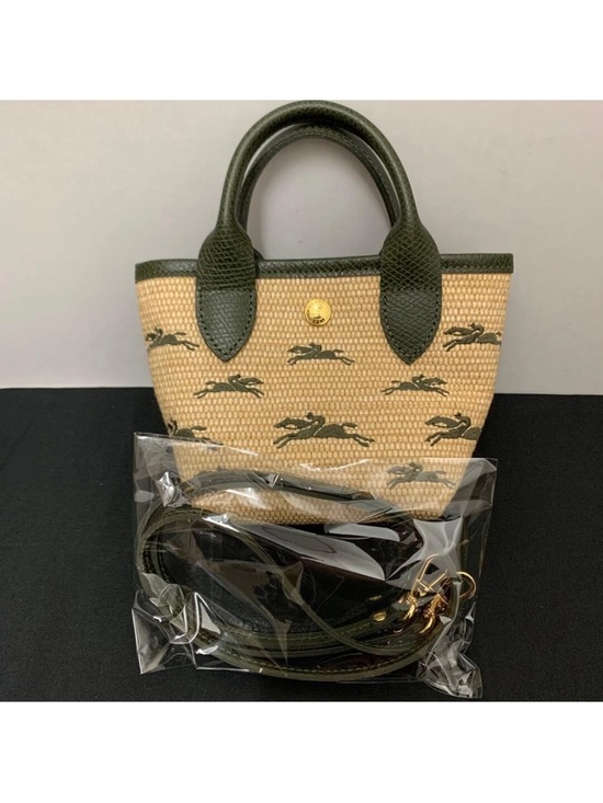 Longchamp Handbags - Longchamp Le Panier Green Trim Woven Mini Tote Leaping Horse Motif basket bag